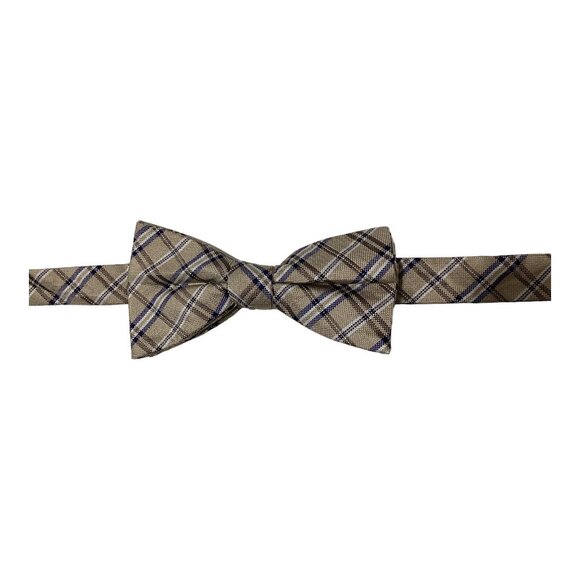BOULEVARD CLUB Beige Plaids & Checks Silk Bow Tie 2.2" EC - Picture 4 of 5